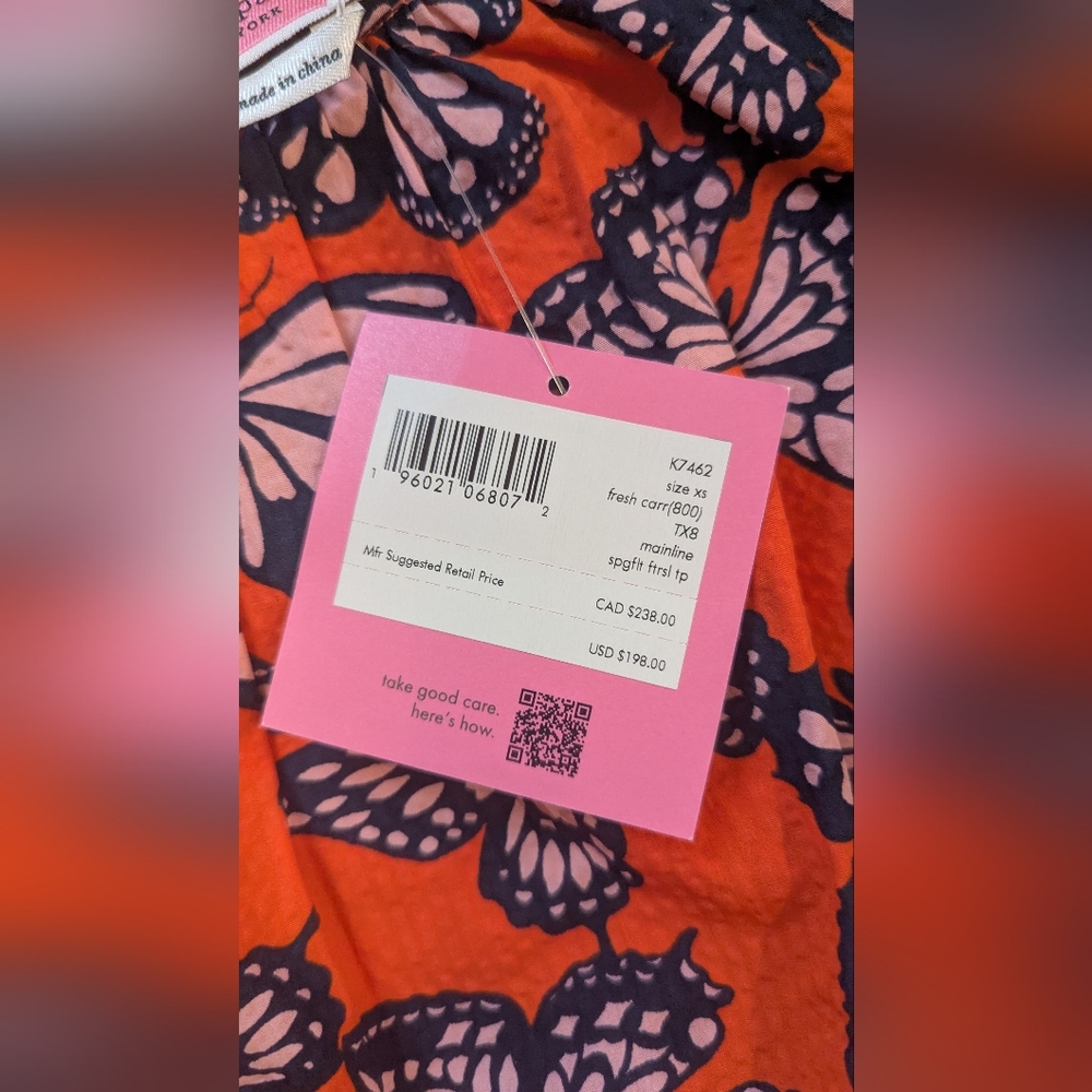 Kate Spade Butterfly Flutter Short Sleeve Multicolored Blouse Size XS NWT! - Picture 4 of 7